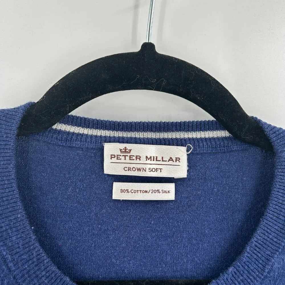 PETER MILLAR Mens Navy Blue Cotton Silk Blend Crew Neck Pullover Sweater Size XL